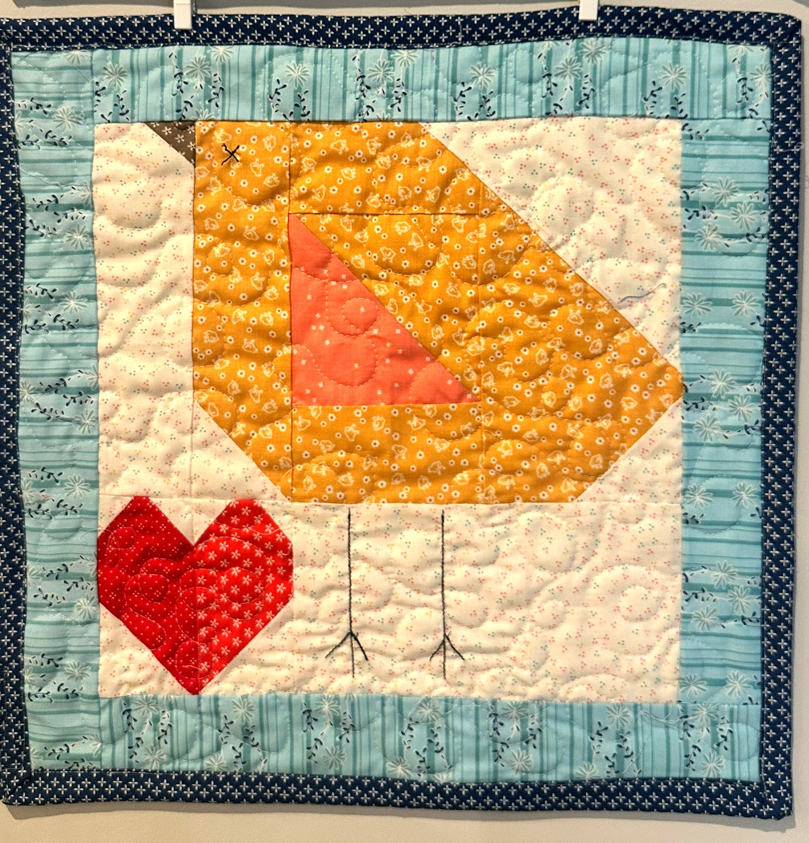 Little Bird wall hanging kit — folk art yellow bird with red heart