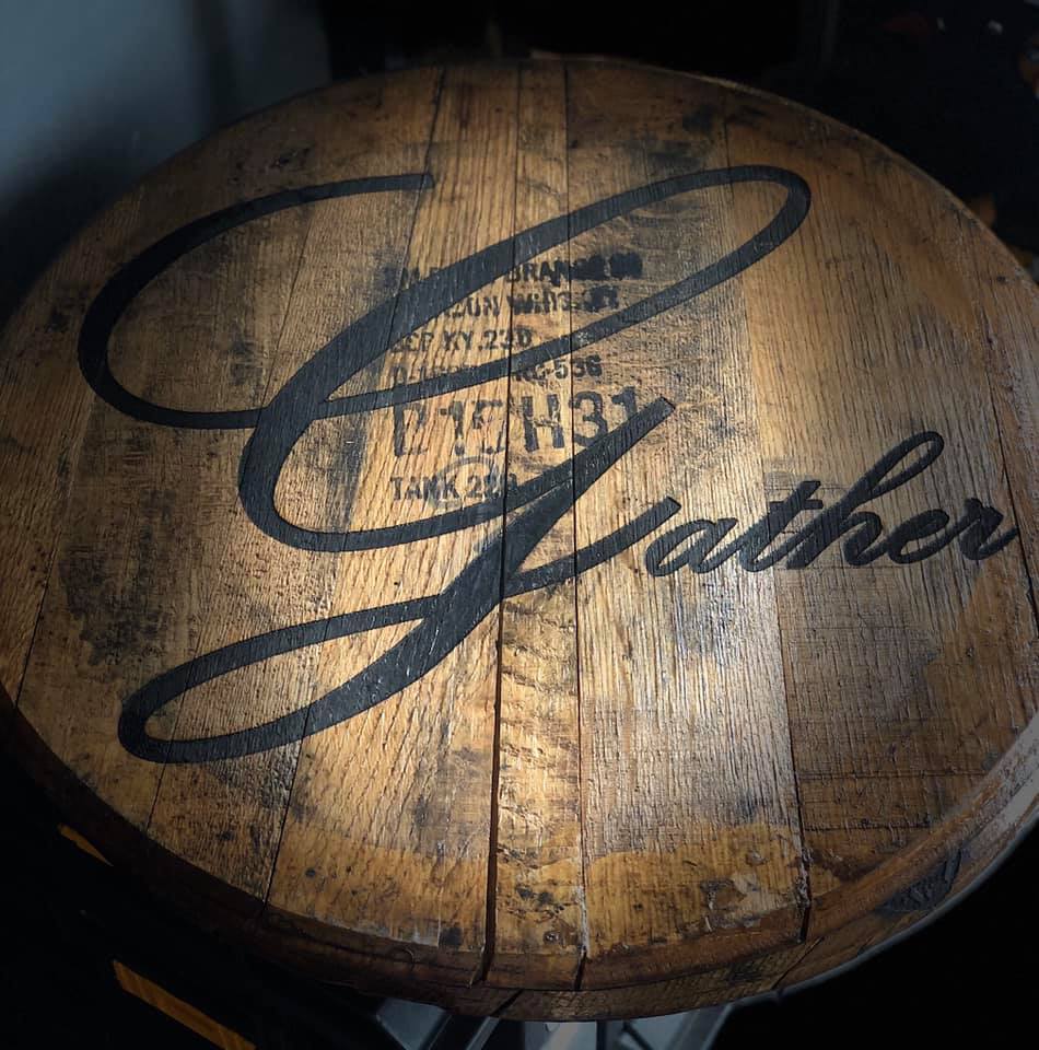 Gather script laser-engraved barrel lid